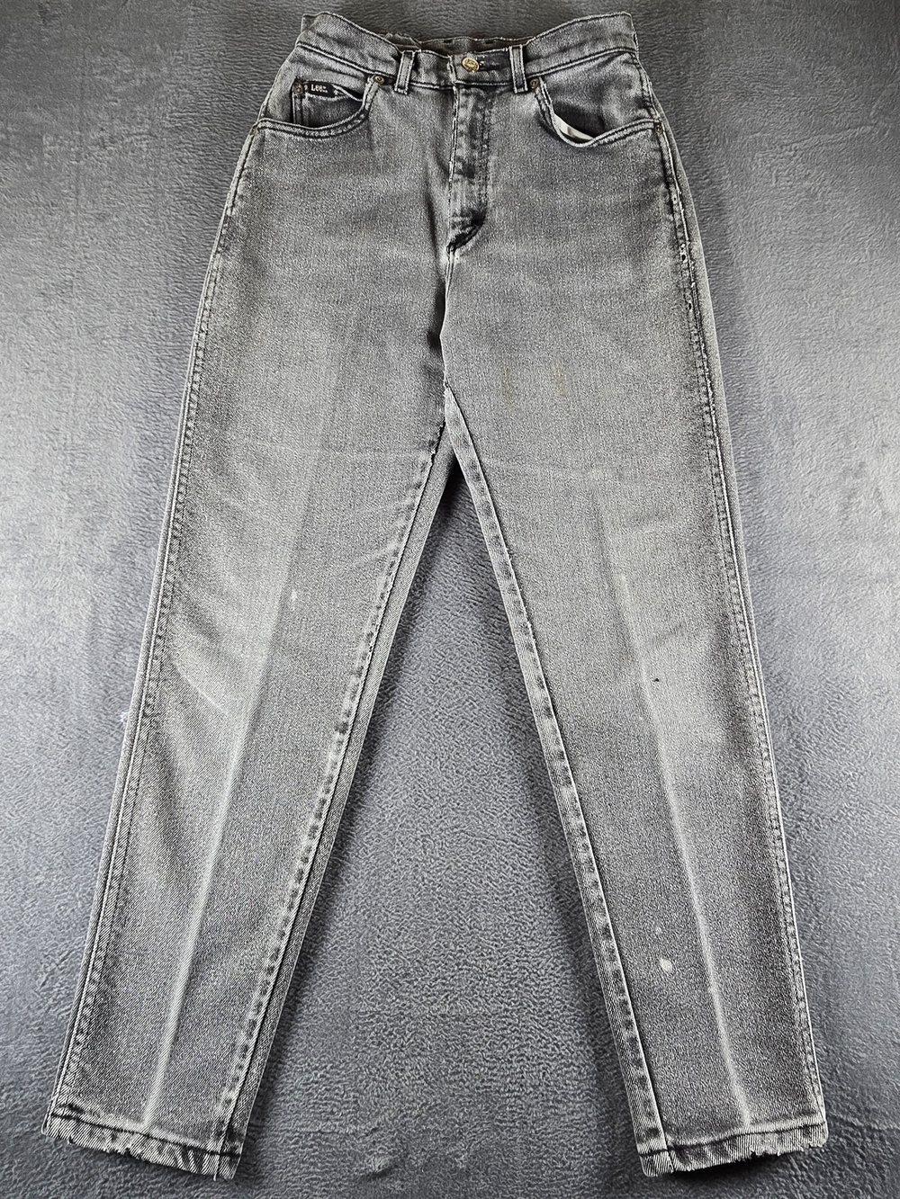 Vtg 90s Lee Riders Mom Jeans 8 Med High Rise Faded Black Grey Tapered 26.5x30